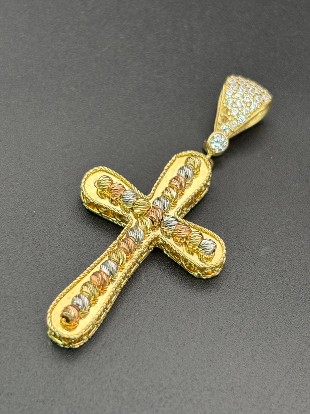 14k Solid Multi-tone Gold Jesus Cross Pendant
