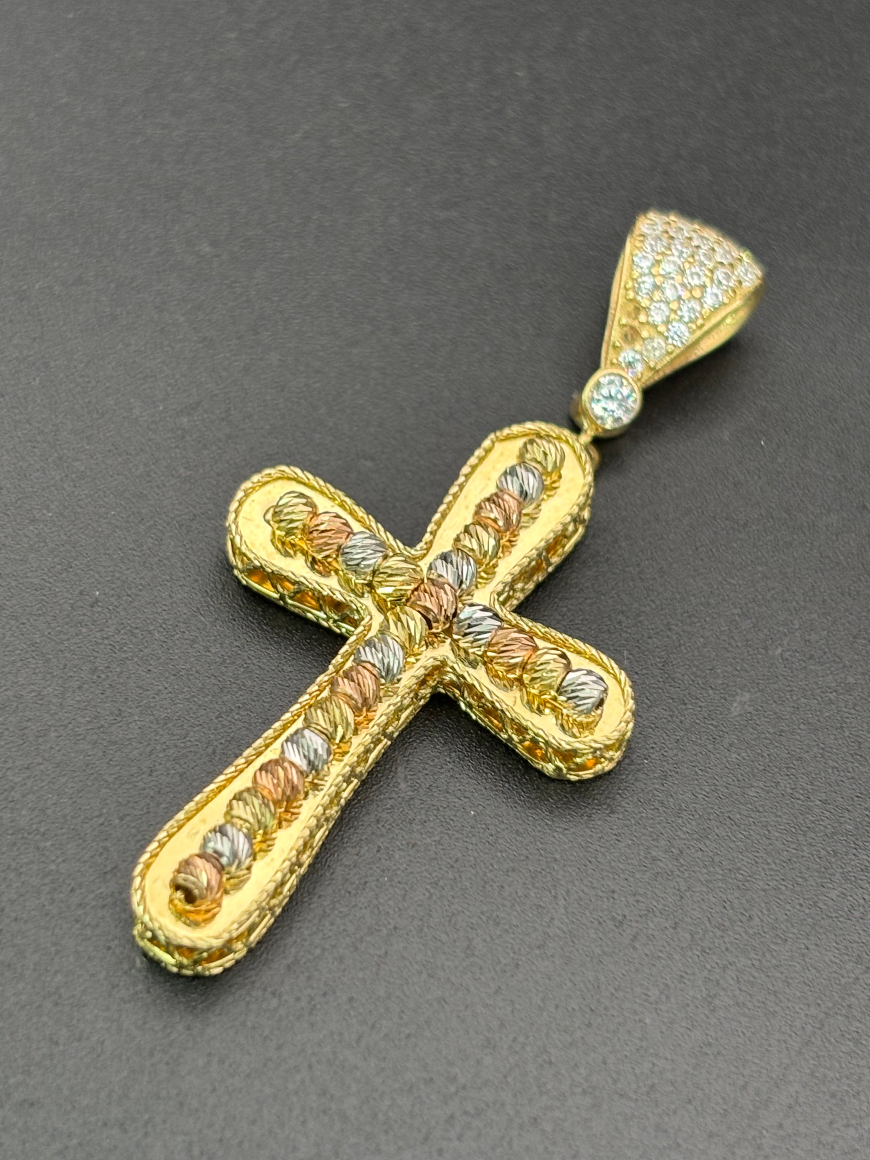 14k Solid Multi-tone Gold Jesus Cross Pendant