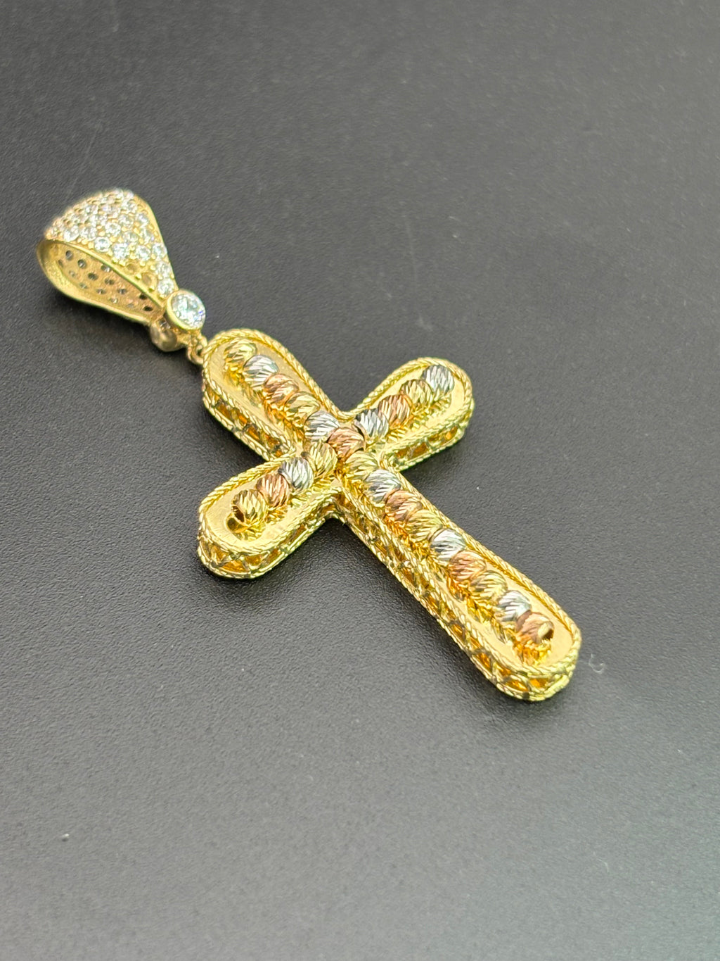 14k Solid Multi-tone Gold Jesus Cross Pendant