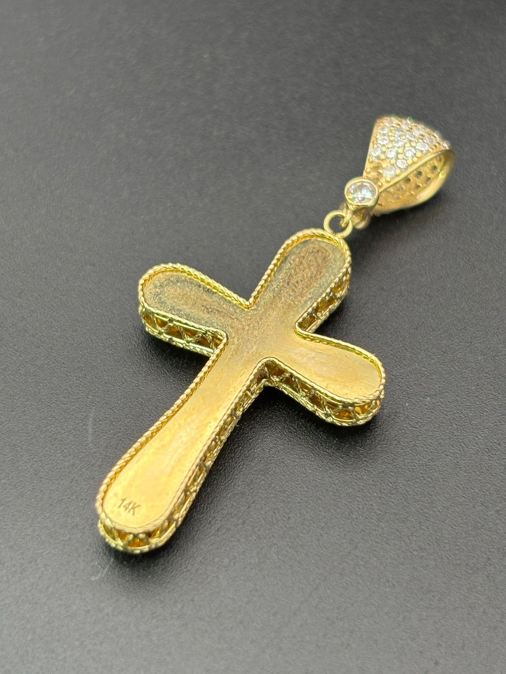 14k Solid Multi-tone Gold Jesus Cross Pendant