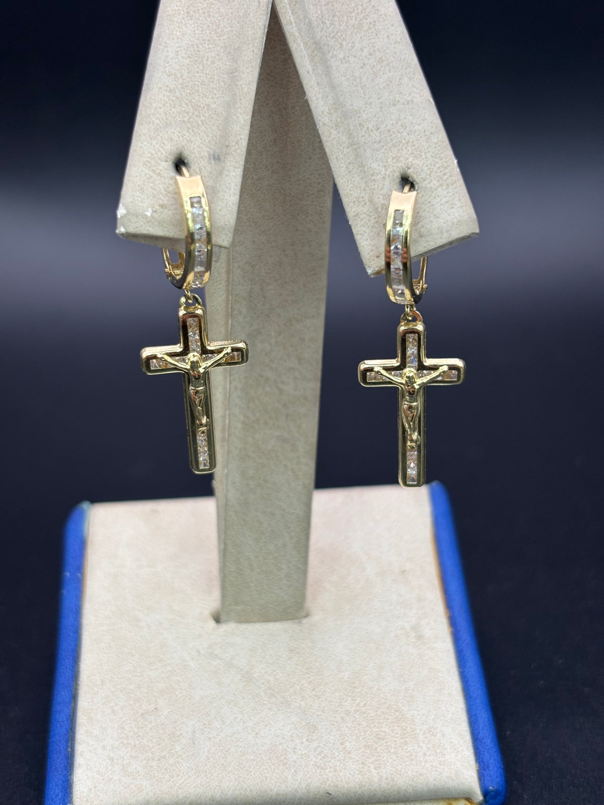 14k Solid Gold Earrings Jesus in the Cross
