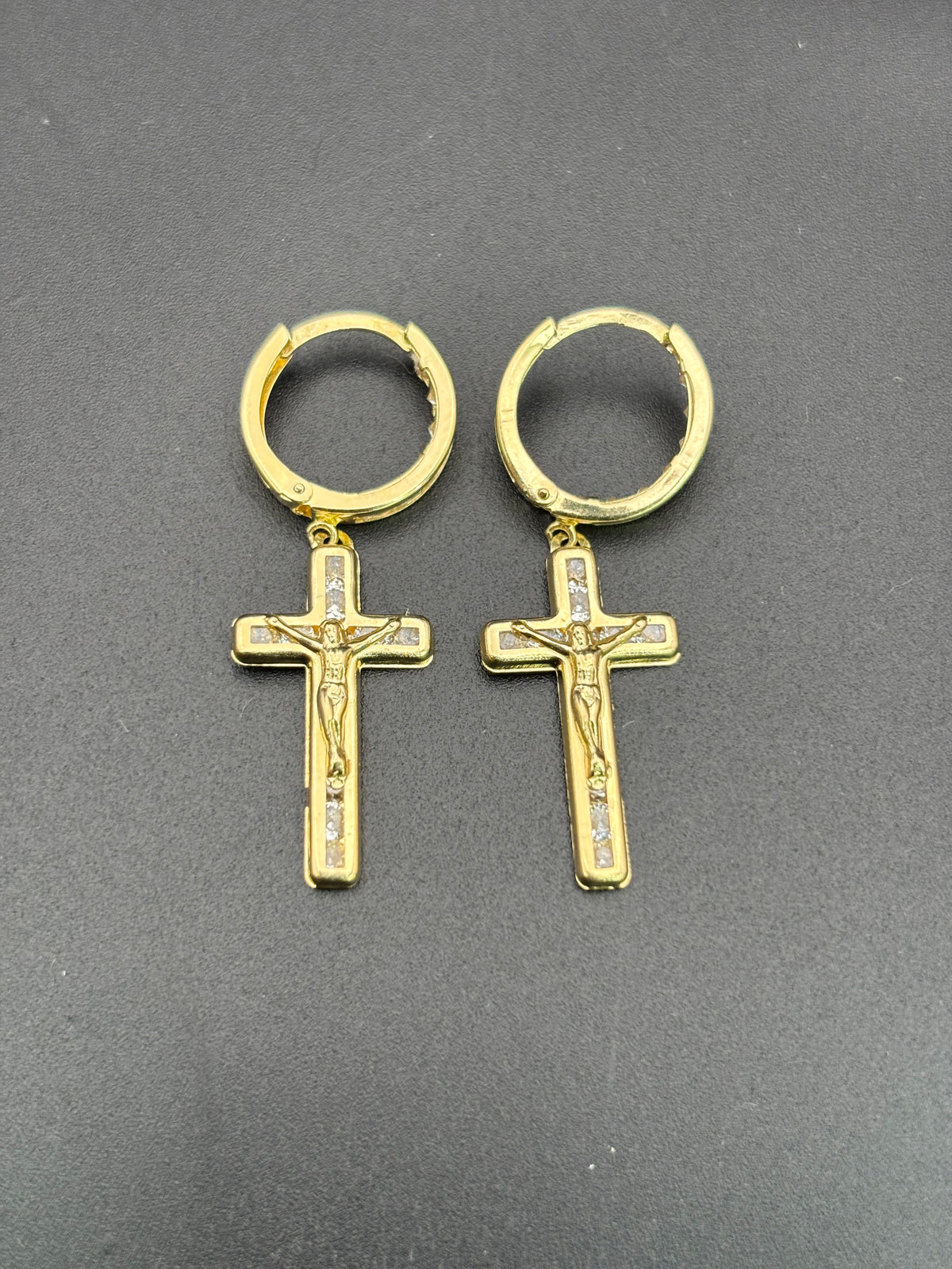 14k Solid Gold Earrings Jesus in the Cross